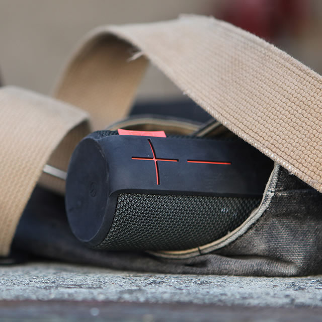 Black UE Boom portable speaker in a bag