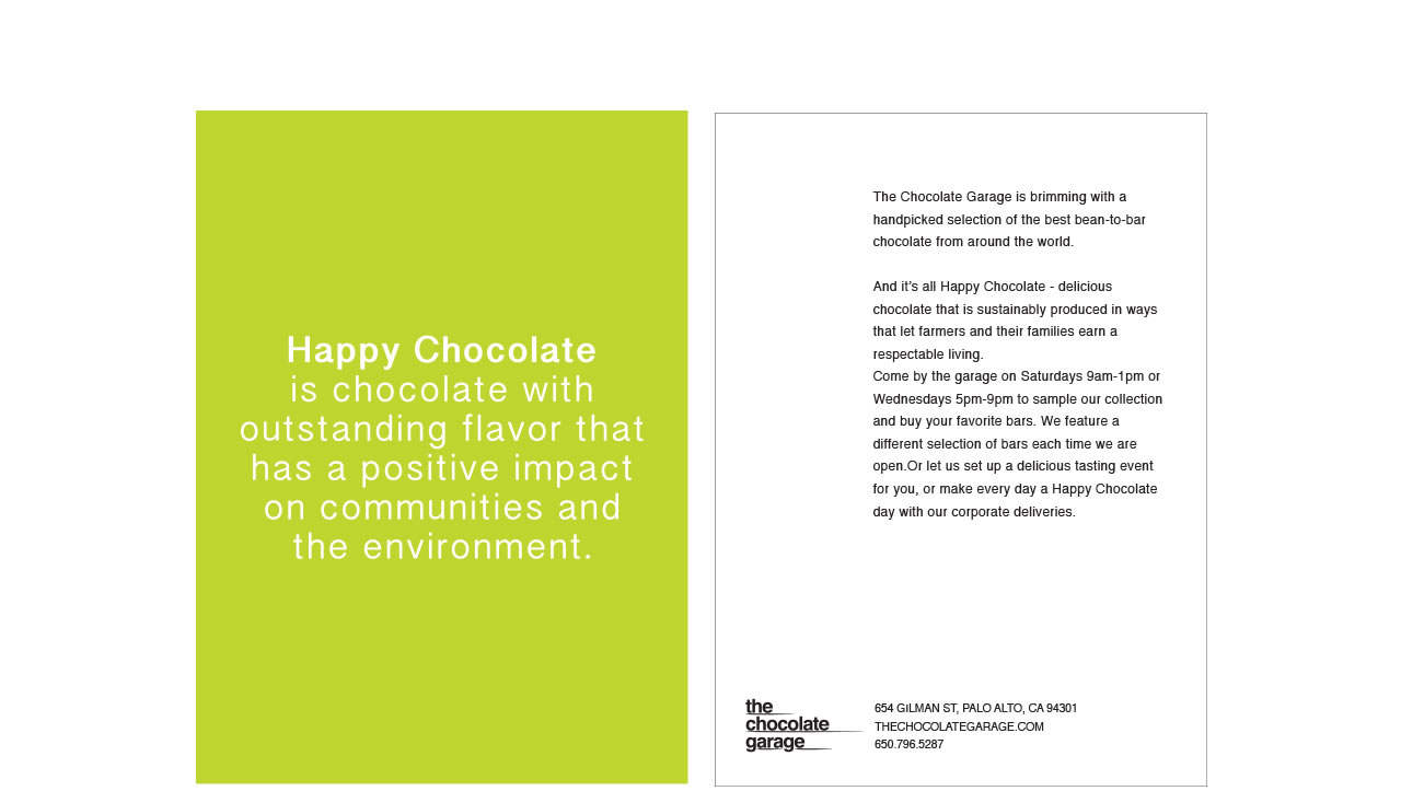 The Chocolate Garage company promo card The Chocolate Garage company promo card