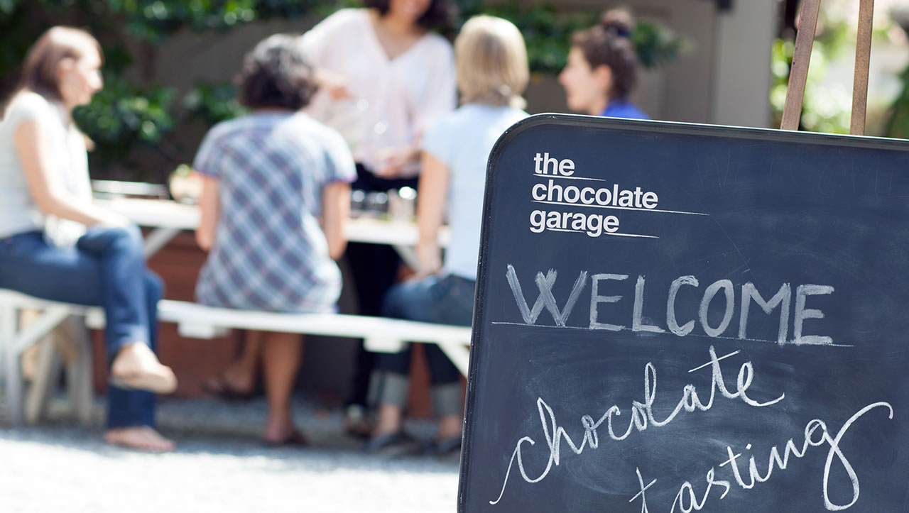 The Chocolate Garage welcome board