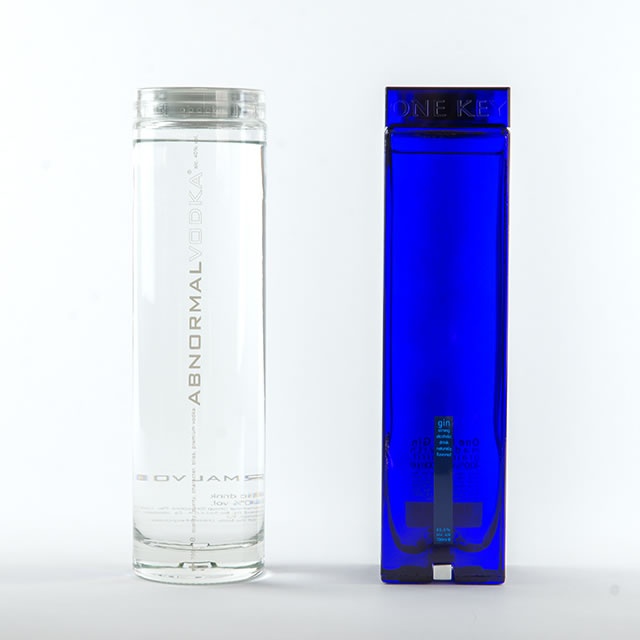 One Key gin bottle and Abnormal vodka bottle