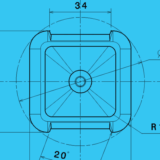 Technical drawing of Vodavoda water bottle square bottom 