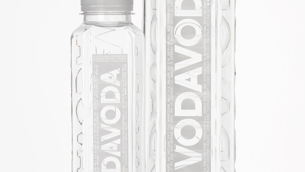 Vodavoda water bottle white labels