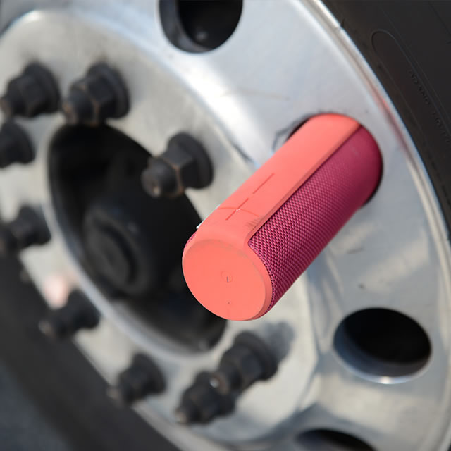 Pink UE Boom portable speaker in the wheel
