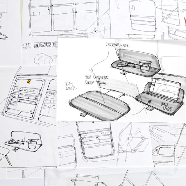 AirCom Pacific airplane seats folding table sketch