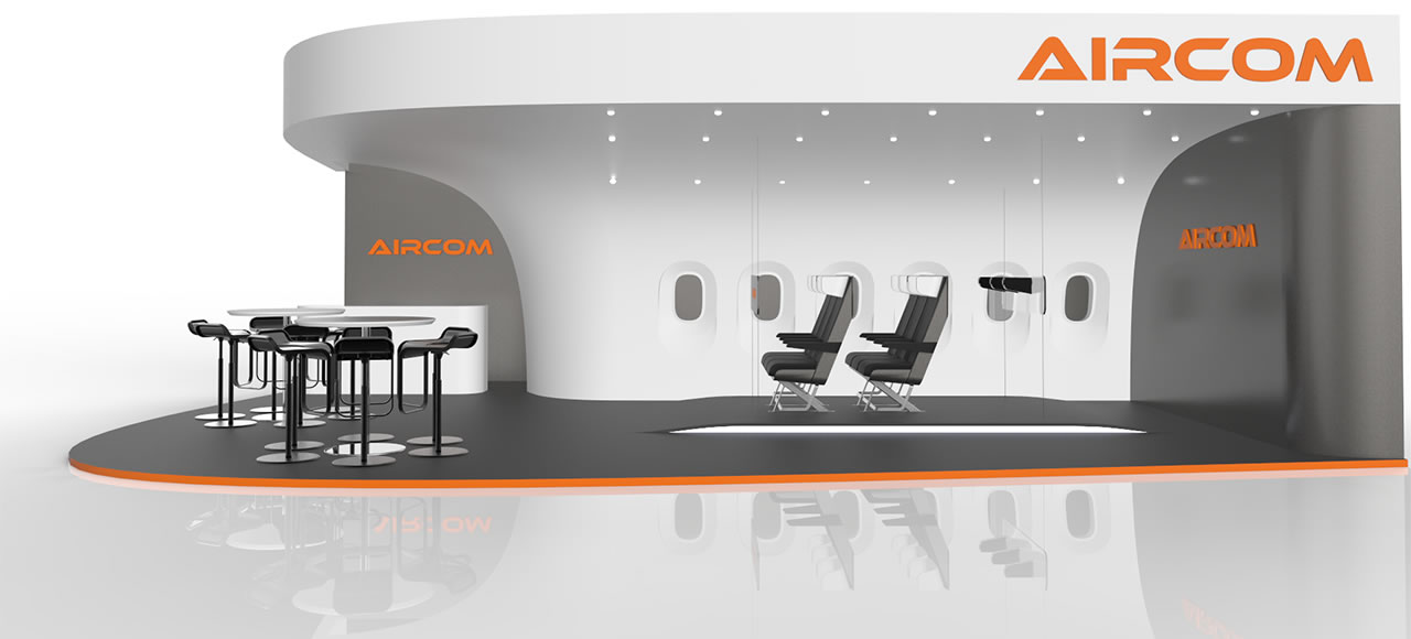 AirCom Pacific airplane seats trade show booth design