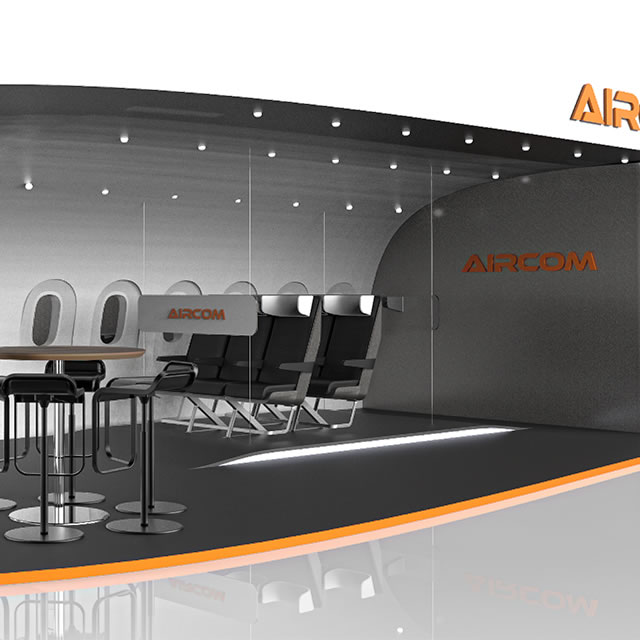 AirCom Pacific airplane seats trade show booth design